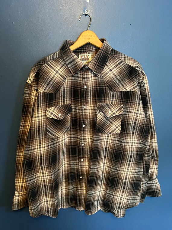 Vintage 90’s Ely Cattleman Shadow Plaid Pearl Sna… - image 3