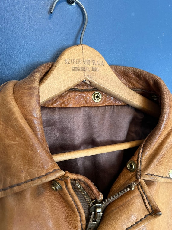 Vintage 50’s/60’s Brown Leather Zip Jacket Size M… - image 2