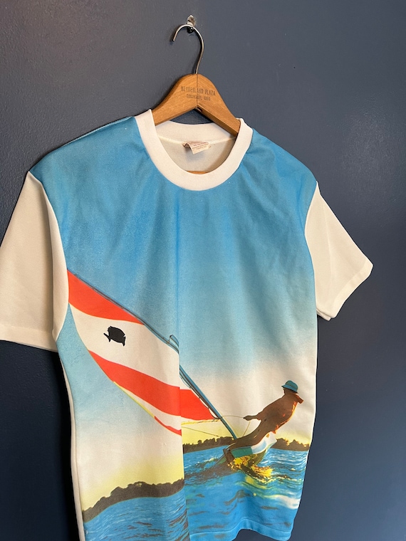 Vintage 70’s Polyester Sailing Graphic Tee Size L… - image 1