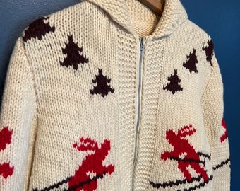 Vintage jaren 60 skiër gebreide zip Cowichan vest trui maat S/M