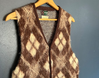 Vintage 60’s McGregor Mohair Argyle Knit Cardigan Vest Size Small
