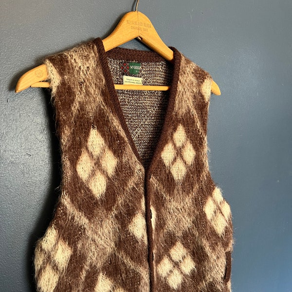 Vintage 60’s McGregor Mohair Argyle Knit Cardigan Vest Size Small