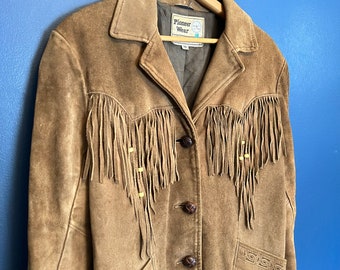 Vintage 70’s Pioneer Wear Brown Leather Western Fringe Jacket Size Ladies M/L