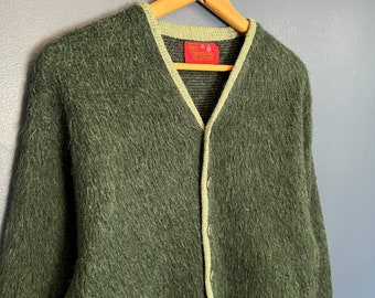 Vintage 70’s Sears Green Mohair Knit Cardigsn Sweater Size Small