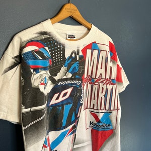 Vintage 90’s Mark Martin Valvoline NASCAR Racing All Over Print Racing Tee Size Large