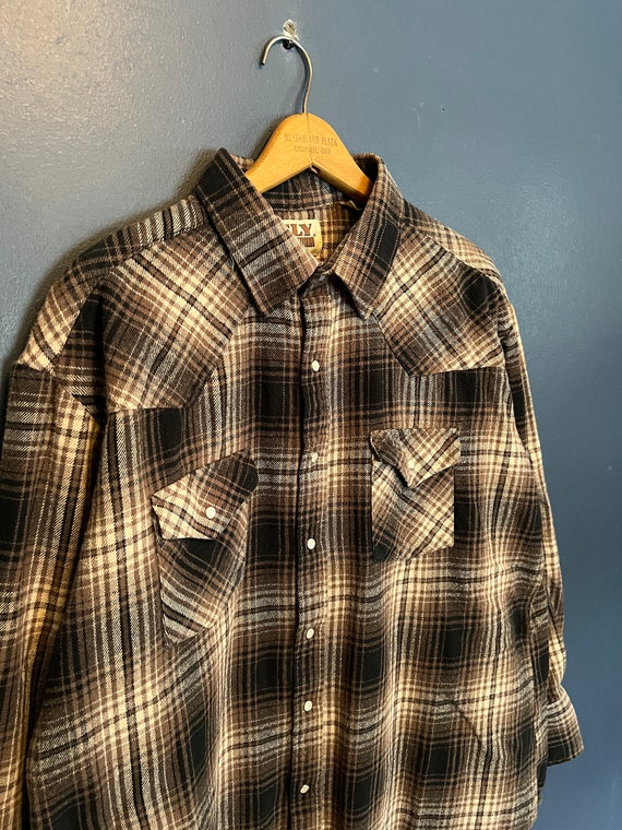 Vintage 90’s Ely Cattleman Shadow Plaid Pearl Sna… - image 1