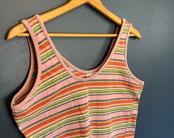 Vintage 60’s Pleasure King Stripe Cotton Tank Top Size Medium