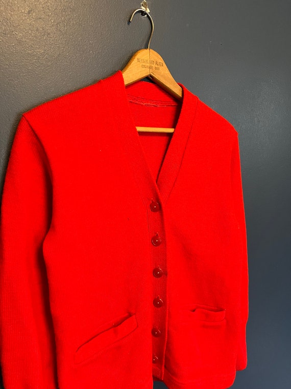 Vintage 60’s / 70’s Red Button Up Knit Cardigan S… - image 1