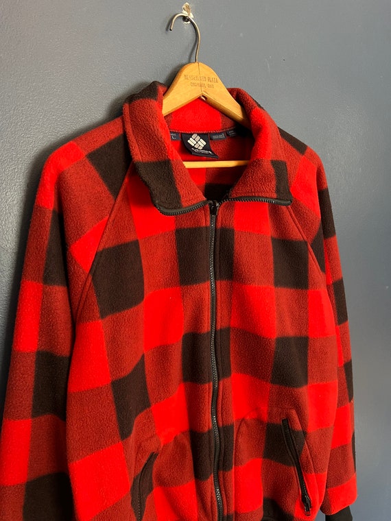 Vintage 80’s Columbia Buffalo Plaid Fleece Zip Sw… - image 1