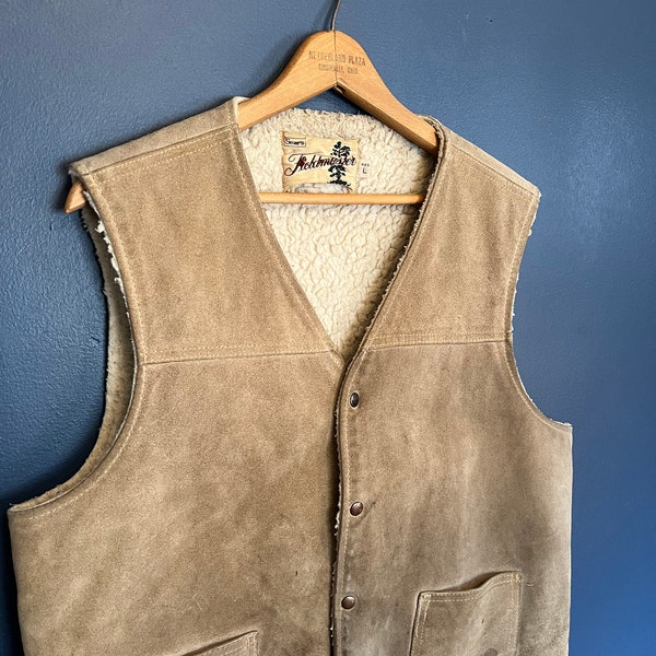 Vintage 70’s Sears Fieldmaster Sherpa Lined Leather Suede Vest Size Large