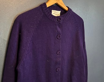 Pull cardigan en tricot violet Nan Dorsey vintage des années 70 taille dames M/L