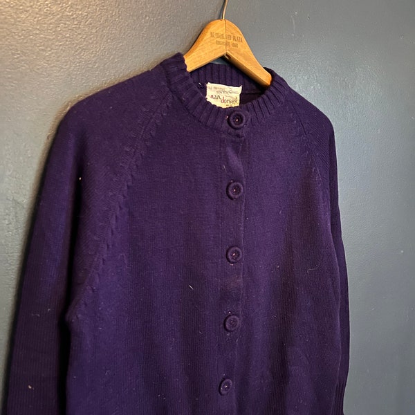 Vintage 70’s Nan Dorsey Purple Knit Cardigan Sweater Size Ladies M/L