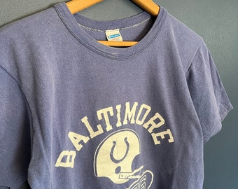 Vintage 70’s Champion Blue Bar Baltimore Colts Football Tee Size Large