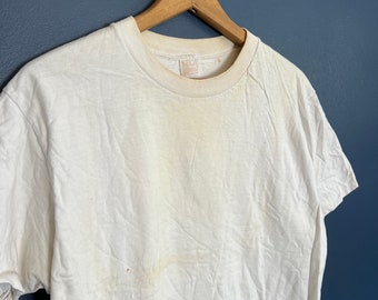 Vintage 70's algodón peinado en blanco camiseta blanca tamaño grande angustiado