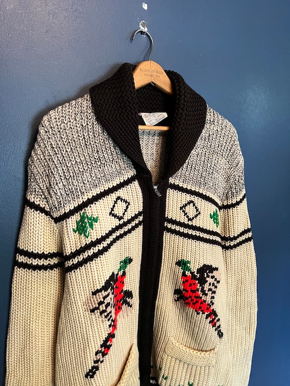 Vintage 60’s Pheasant Knit Zip Cowichan Cardigan S