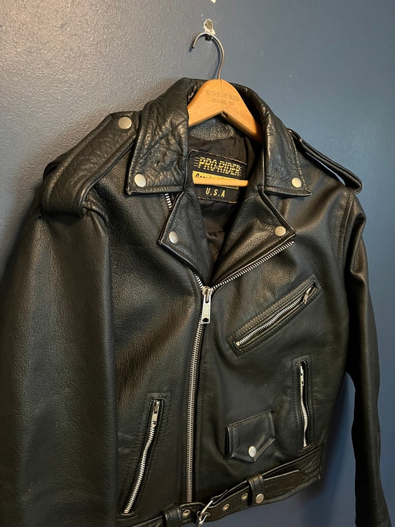 Vintage 80’s Pro Leather Black Leather Biker Jacke