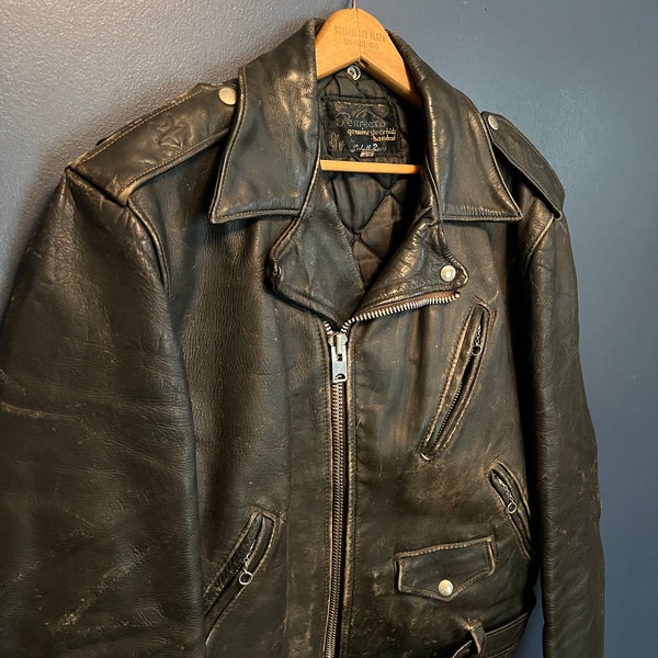 Vintags 60’s Schott Bull And Cactus Bike Motorcycle Zip Black Leather Jacket Size 42 USA Made