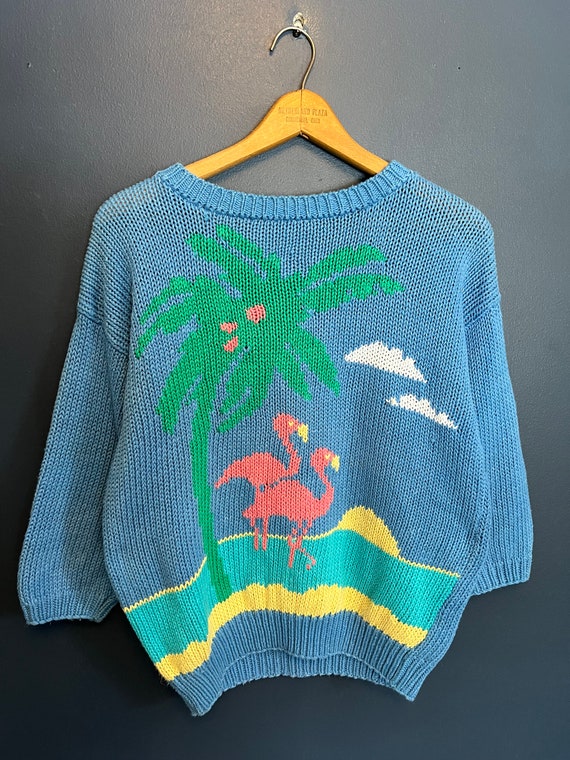 Vintage 80’s Flamingo Beach Hand Knit Short Sleev… - image 3