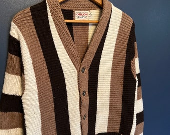 Vintage 70’s Orlon Campus Stripe Knit Cardigan Sweater Size Small