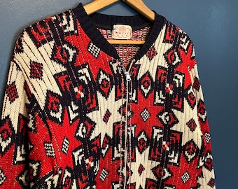 Vintage 40’s Brent Knit Pattern Zip Cardigan Sweater Size M/L