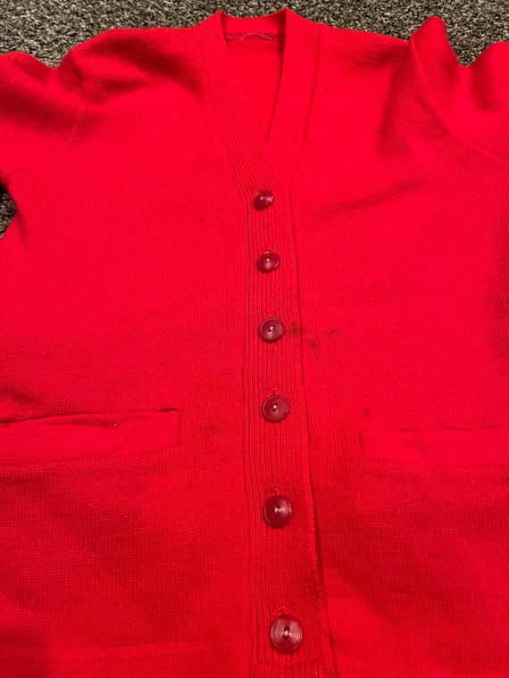 Vintage 60’s / 70’s Red Button Up Knit Cardigan S… - image 4