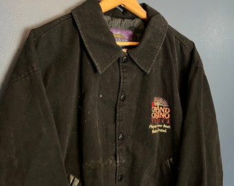 Giacca bomber in cotone nero Grand Casino vintage anni '90, taglia grande