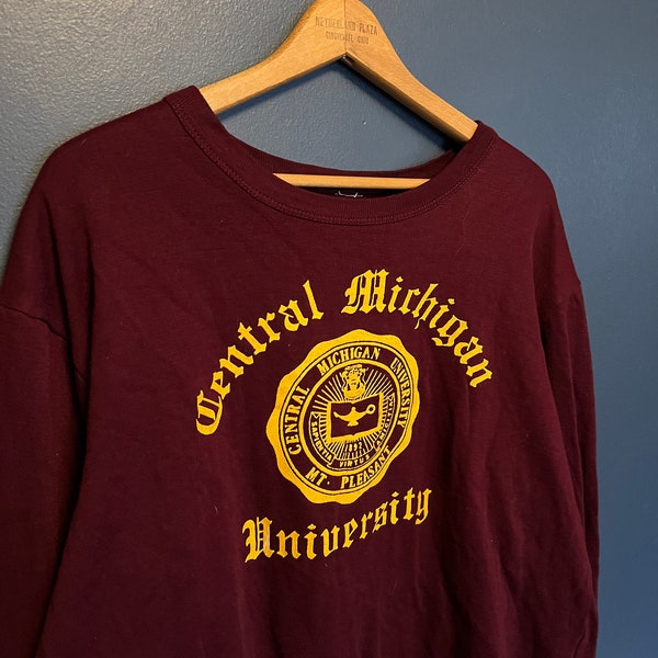 Vintage 70’s Central Michigan University Flock Print Crewneck Size M/L