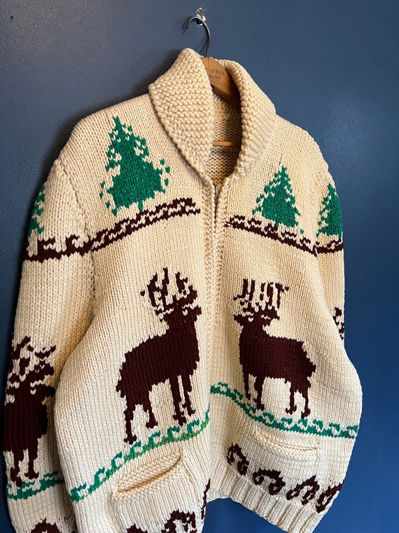 Vintage 70’s Deer Graphic Knit Cowichan Cardigan … - image 1