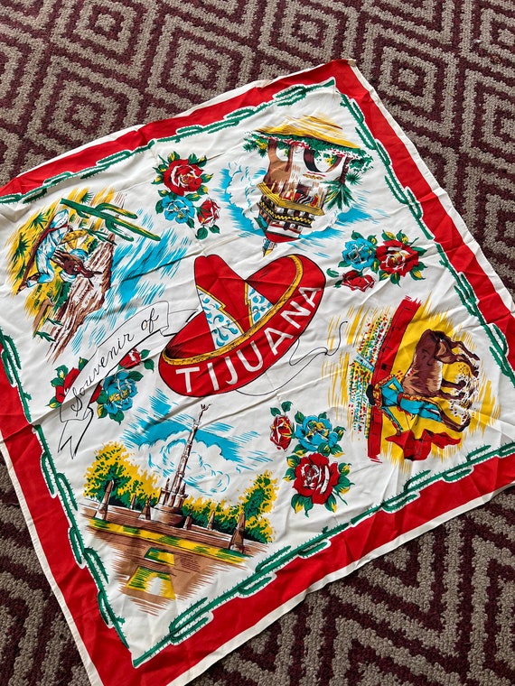 Vintage 60’s /70’s Tijuana Mexico Souvenir Scarf