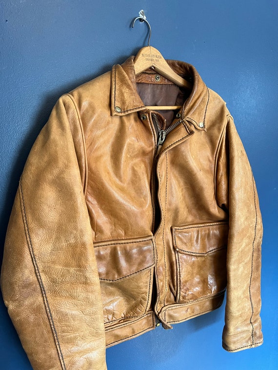 Vintage 50’s/60’s Brown Leather Zip Jacket Size M… - image 1