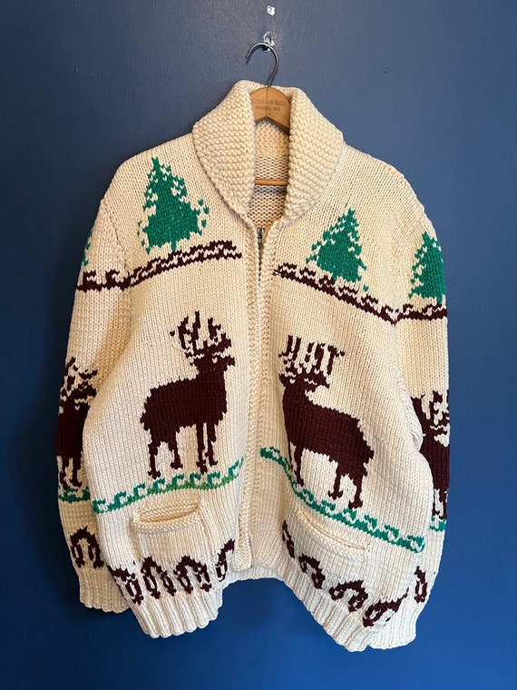 Vintage 70’s Deer Graphic Knit Cowichan Cardigan … - image 3