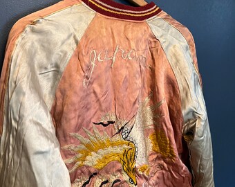 Vintage 40's Japón Sukajan souvenir chaqueta bomber de seda reversible tamaño pequeño/mediano