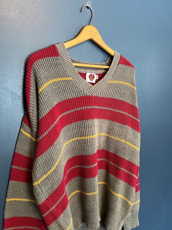 Vintage 80’s Knit Stripe V Neck Sweater Size Mediu