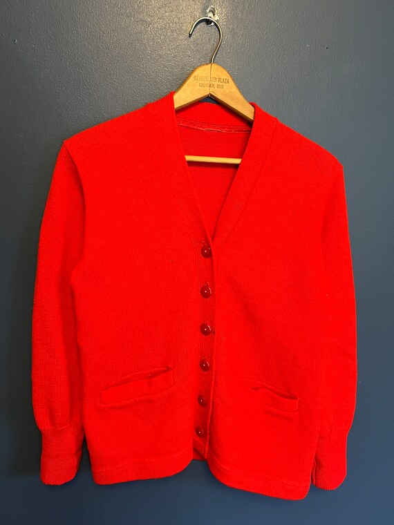 Vintage 60’s / 70’s Red Button Up Knit Cardigan S… - image 2