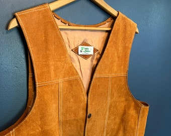 Vintage 70’s Brown Leather Suede Vest Size 46