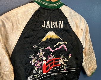 vintage des années 50 Japon Sukajan souvenir veste aviateur en soie réversible pour bébé petite taille