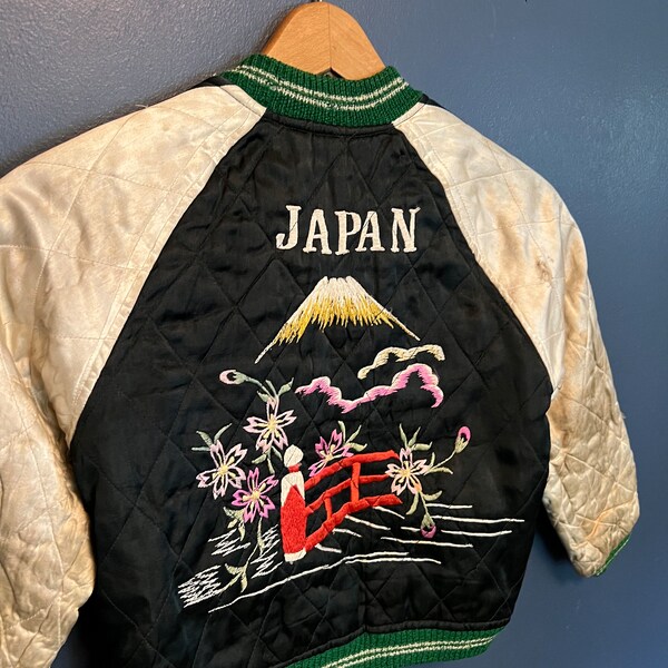 Vintage 50’s Japan Sukajan Souvenir Reversible Silk Bomber Baby Jacket Size Small