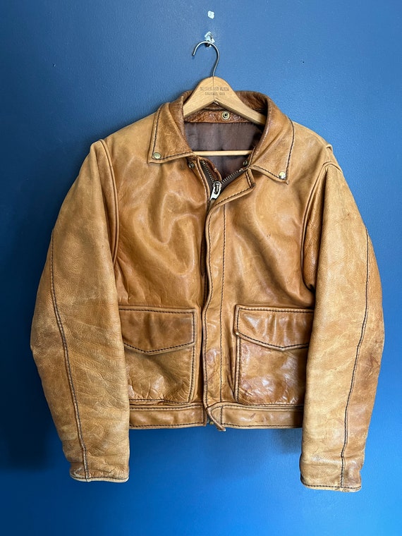 Vintage 50’s/60’s Brown Leather Zip Jacket Size M… - image 3