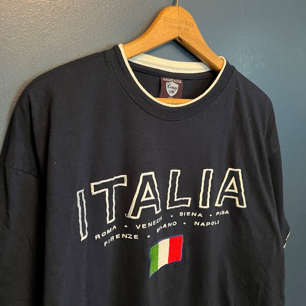 Vintage Y2K Italia Embroidered Logo Tee Size 2XL