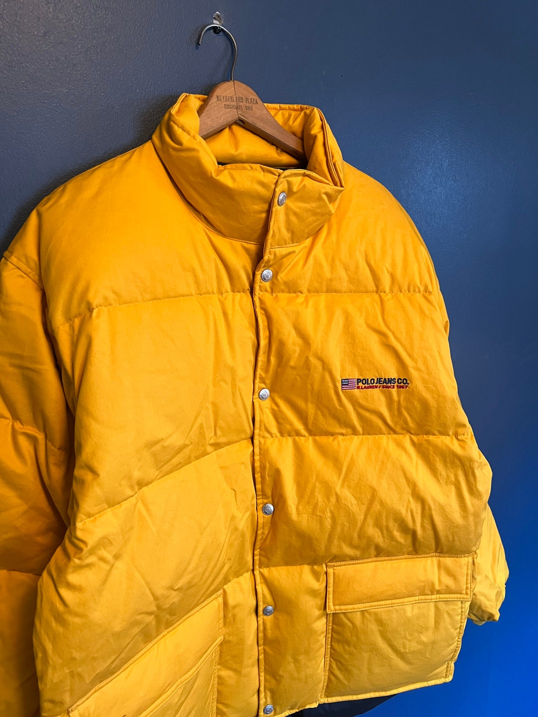 Brand New Vintage Y2K Polo Jeans Co Yellow Puffer Bubble Jacket