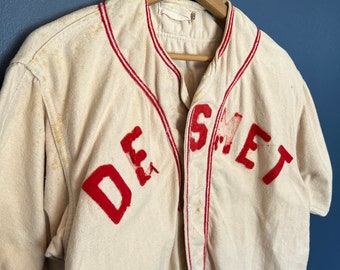 Jersey de baseball en laine surpiqué vintage des années 40, taille 38, effet vieilli