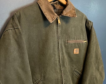 Vintage 90’s Olive Green Carhartt Detroit Blanket Lined Jacket Size Large USA