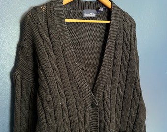 Vintage 90’s Hunters Run Cable Knit Cardigan Sweater Size Medium