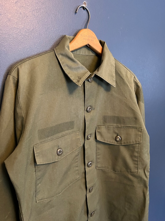 Vintage 70’s OG 507 Olive Green US Army Button Up… - image 1