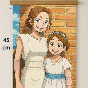 Custom canvas in anime, video game, or cartoon style – 30x45 cm – 100% cotton – Wooden poster hanger – Certificate included