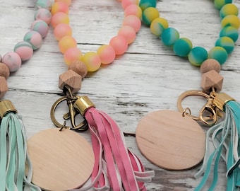 Silicone Beaded Wristlet Keychain/ Wristlet Keychain/ Bracelet Keychain/ Custom Keychain Wristlet