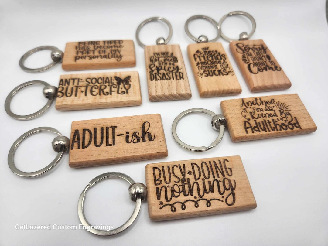 Custom Laser Engraved Wooden Keychains Etsy