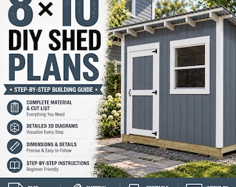 8x10 Lean To Shed Plans, DIY Storage Shed, Backyard Garden Building Guide, Material Cut List, PDF Digital Download