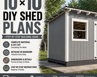 10x10 Lean To Shed Plans, DIY Backyard Storage Shed, Garden Building Guide, Material Cut List, PDF Digital Download