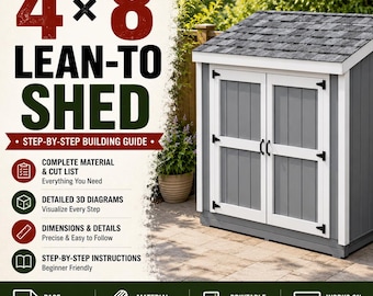 4x8 Lean To Shed Plans, Small DIY Storage Shed, Backyard Garden Building Guide, Material Cut List, PDF Digital Download
